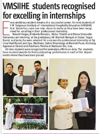 VMSIIHE -Hospitality College in Goa, India-News