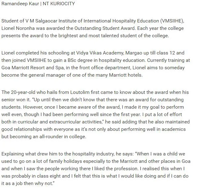 VMSIIHE -Hospitality College India-News