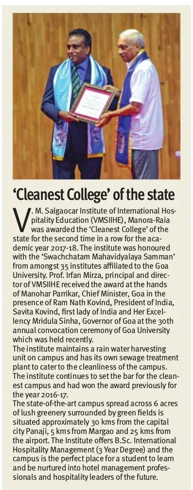 VMSIIHE -Hospitality College India-News