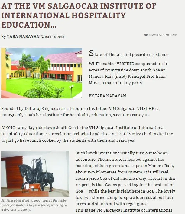 VMSIIHE -Hospitality College India-News