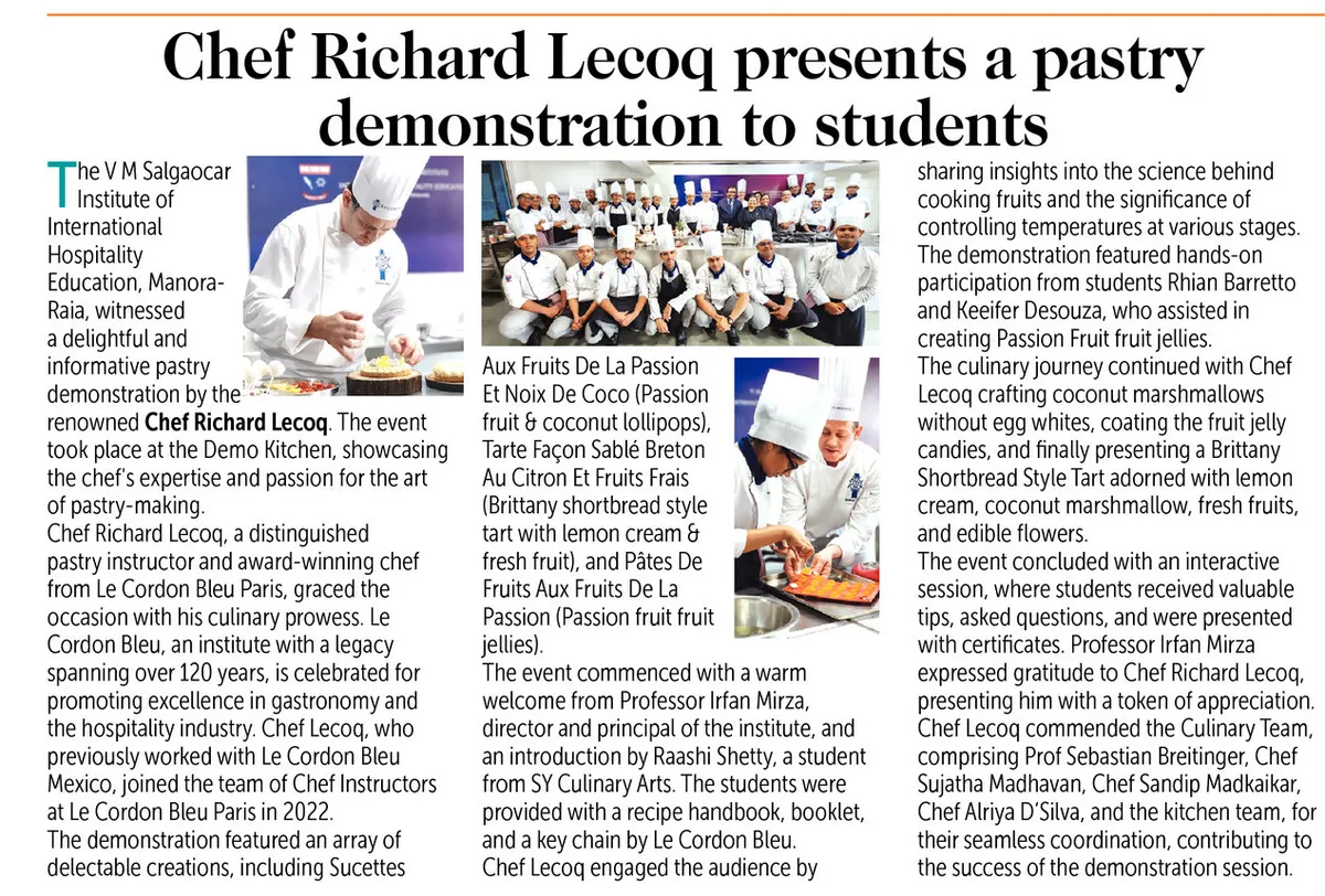 Chef Richard Lecoq presents a pastry demonstration to students