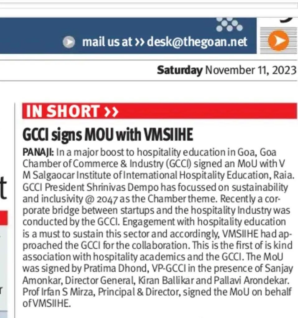 VMSIIHE -Hospitality College India-News