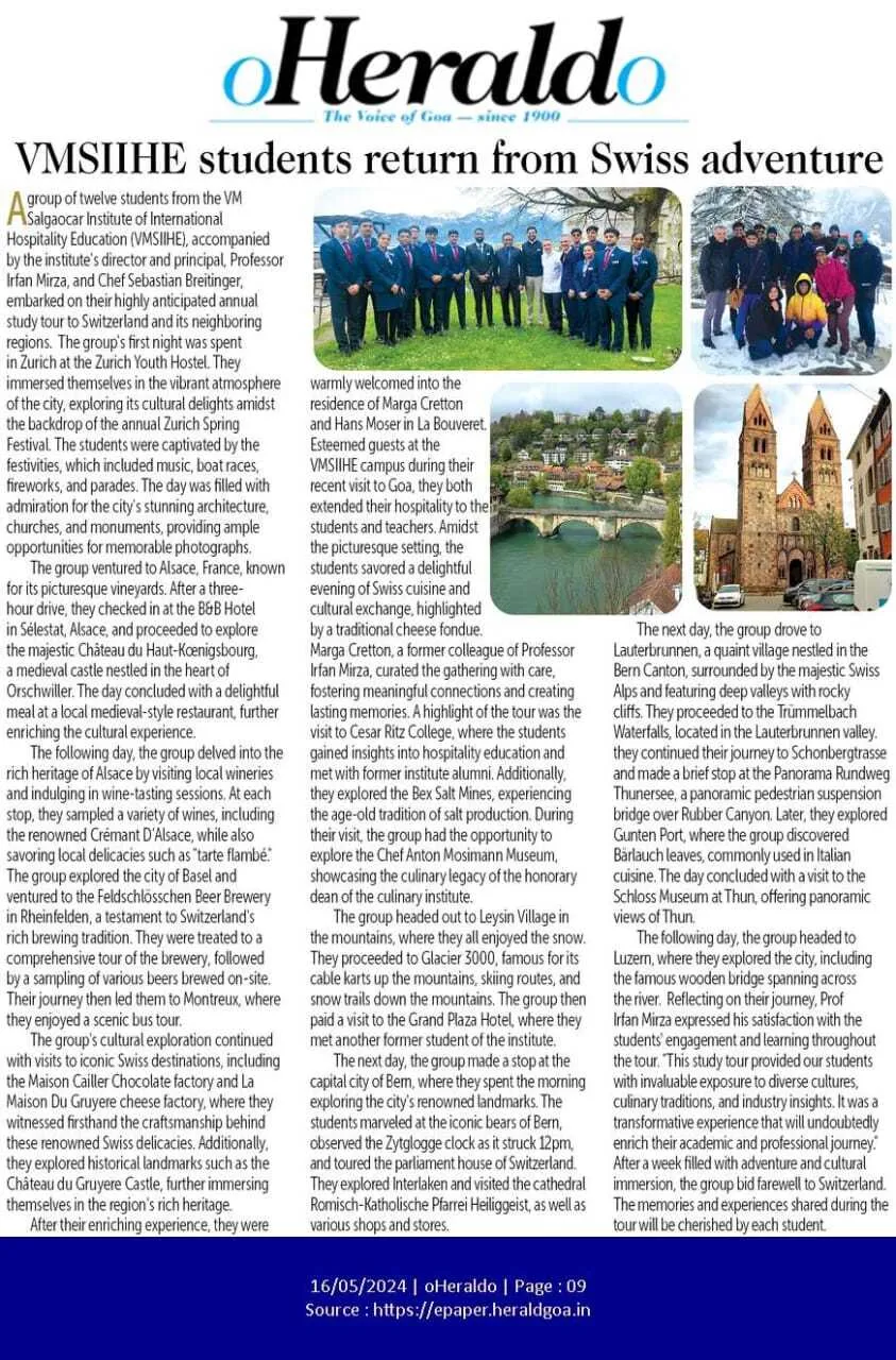 VMSIIHE -Hospitality College India-News
