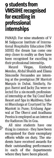 VMSIIHE -Top Hospitality College in Goa, India-News