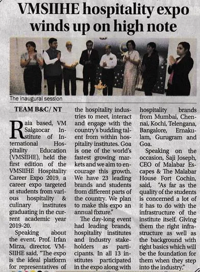 VMSIIHE -Hospitality College in Goa, India-News