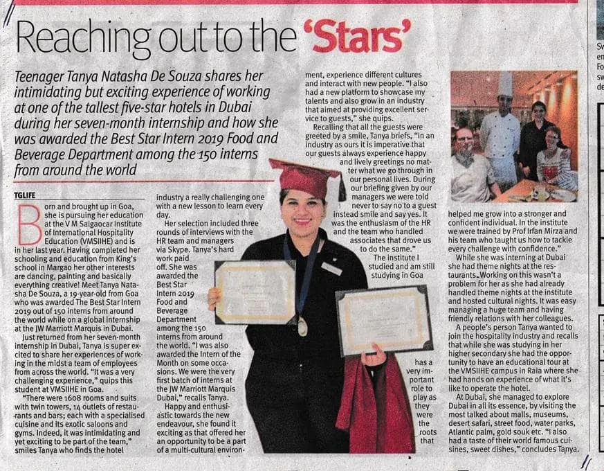 VMSIIHE -Hospitality College in Goa, India-News
