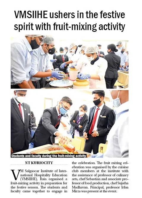 VMSIIHE -Hospitality College in Goa, India-News
