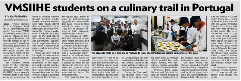 VMSIIHE -Hospitality College in Goa, India-News