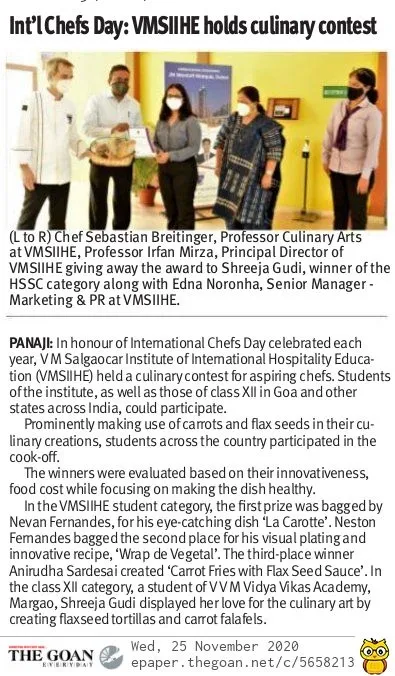 VMSIIHE -Top Hospitality College in Goa, India-News