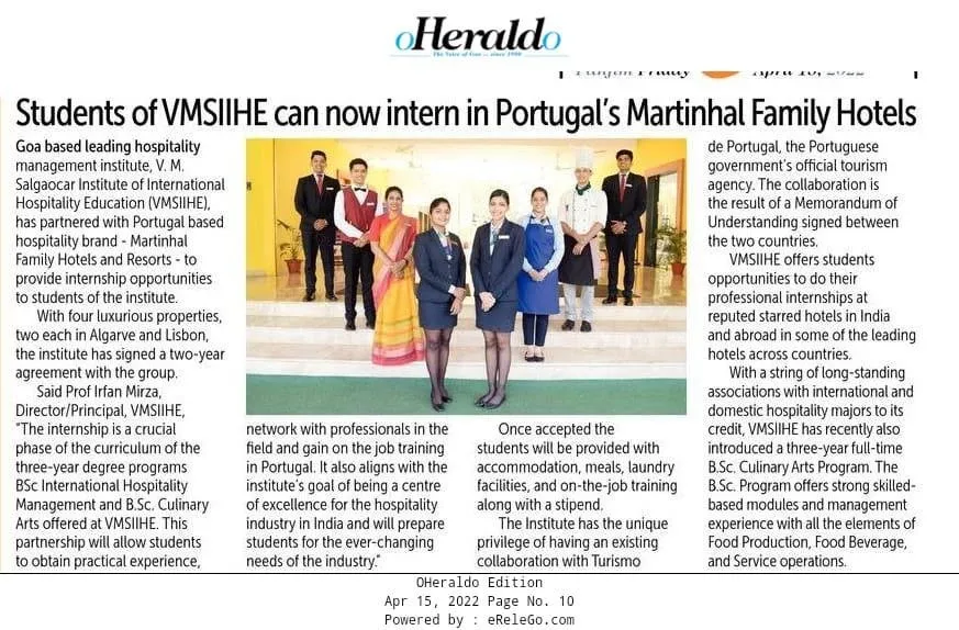 VMSIIHE -Hospitality College India-News
