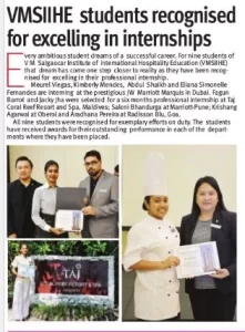 VMSIIHE -Hospitality College in Goa, India-News