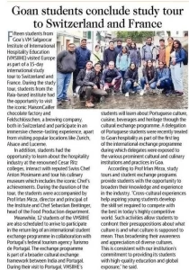 VMSIIHE -Hospitality College in Goa, India-News