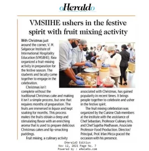 VMSIIHE -Hospitality College in Goa, India-News