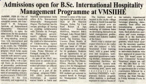 VMSIIHE -Top Hospitality College in Goa, India-News