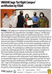 VMSIIHE -Top Hospitality Institute in Goa, India-News