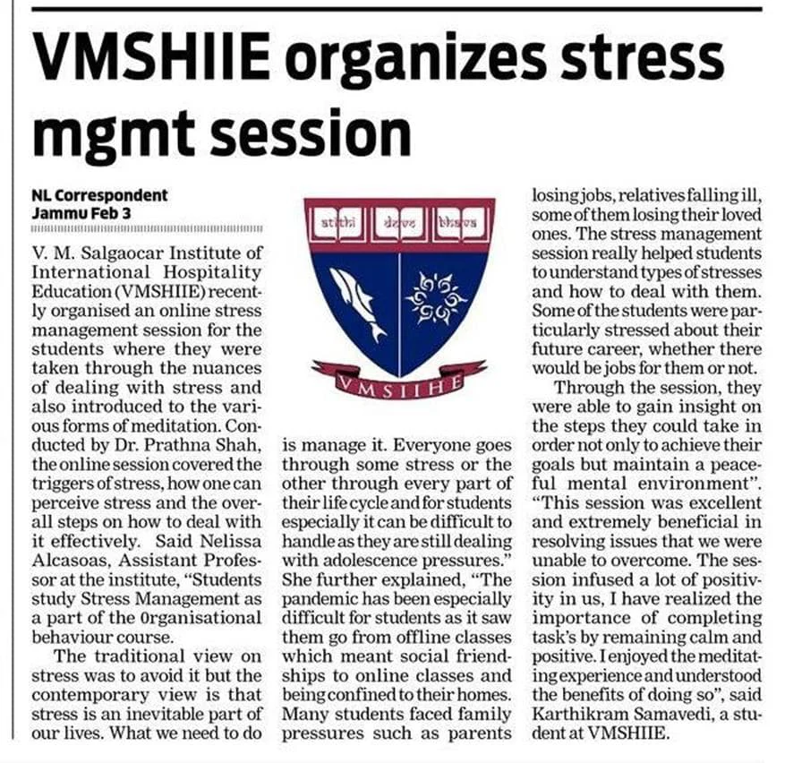 VMSIIHE -Hospitality College India-News